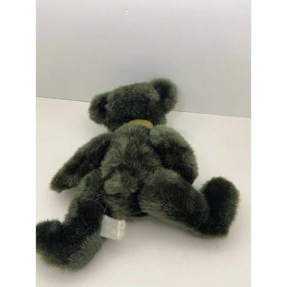 First and Main Green Teddy Bear with Bow Corduroy Feet Sitting 8 Inch EUC